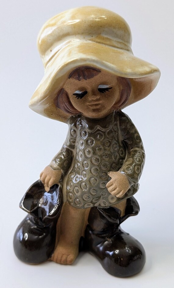 Vintage - Child Figurine with Big Boots - Marked Japan - 5''Tall