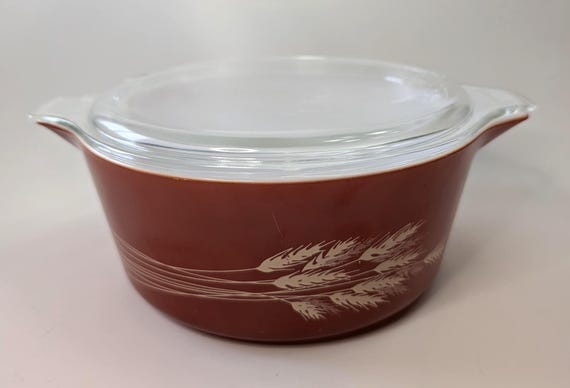 Vintage - Pyrex - Dish - "utumn Harvest - Harvest Wheat" pattern - 475B - with lid - 2.5L - USA - Ovenware