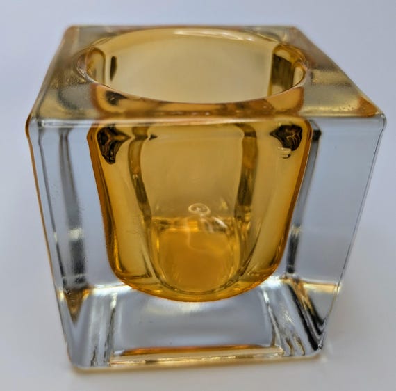 Thick Glass Candle Holder - Orange - 3''x3''x3''