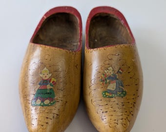 Vintage - Pair of Handmade Dutch Clogs - Wooden -  7.5''long