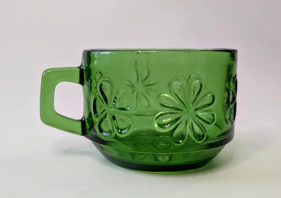 Vintage - Glass cup - Vereco - glass - green - floral pattern - 3.5'' diameter - replacement piece