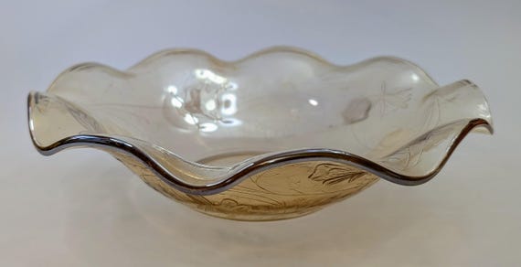 Vintage - Jeannette Depression Serving Bowl - Iris - Marigold - 10''long x 3'' tall