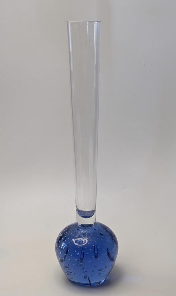 Vintage - Vase / Pot - Bullicante - Glass - Blue base - Measures 12'' Tall