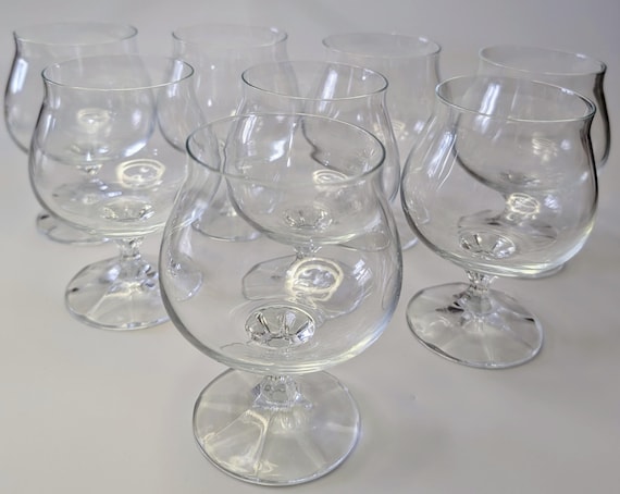Vintage - Set of 8 Brandy / Cognac Cups - Bohemian Crystal - Measures 4.5'' Tall x 2.5'' Diameter Glass Opening