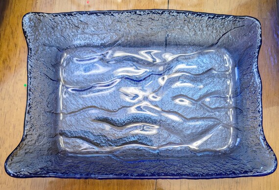 Vintage - Rectangular Dish Cobalt Blue with Frost Pattern - 5.5" Wide x 8" Long