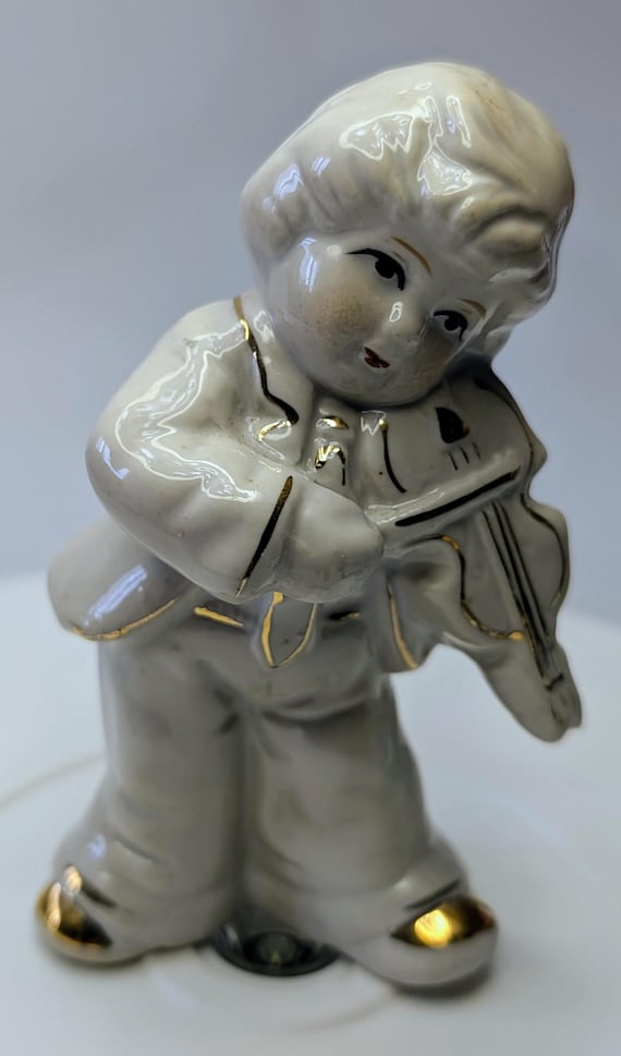 Vintage - Young Boy Figurine Playing the Violin - Porcelain - 3.5'' Tall