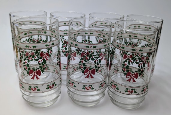 Vintage - Set of 7 Christmas Glasses - 6''Tall