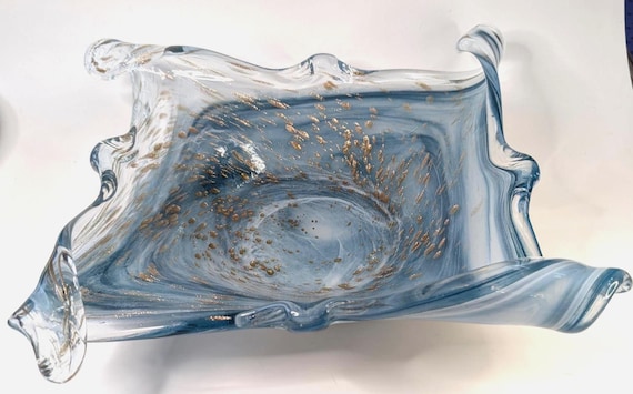 Vintage - Beautiful Blown Glass Bowl - Colors of blue and gold