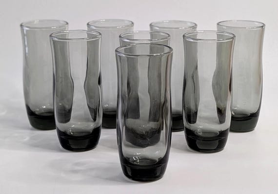 Vtg - Set of 8 Smoked Glasses - 4.5'' high - Vintage