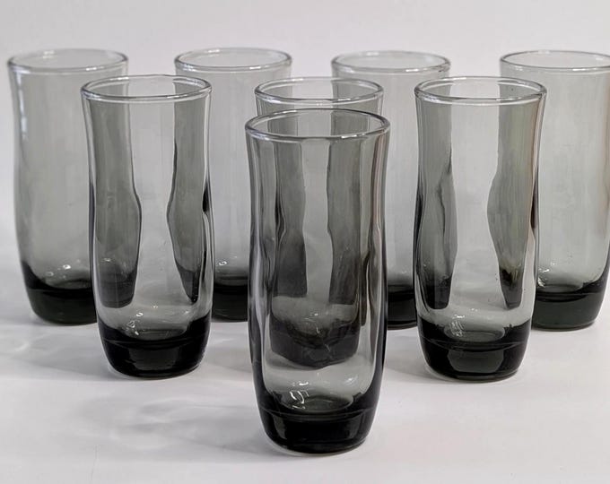 Vtg - Set of 8 Smoked Glasses - 4.5'' high - Vintage
