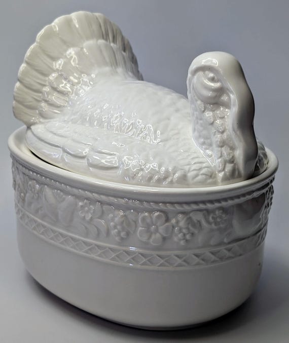 Cute Biscuit Jar - TURKEY - White - Marked Japan - 8'' Length - 7.5'' High - 6'' wide