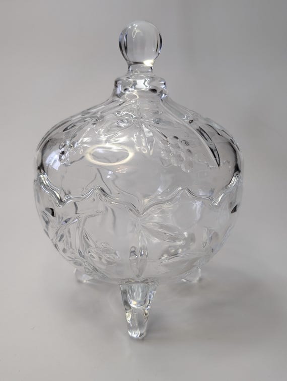 Vintage - Crystal Trinket Box - Dish on Legs with Lid - 9'' High x 6'' Diameter