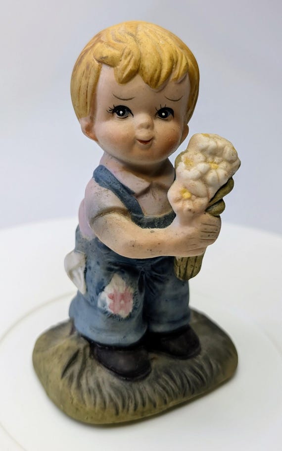 Vintage - Little Boy with flowers - Porcelain - 5'' Tall