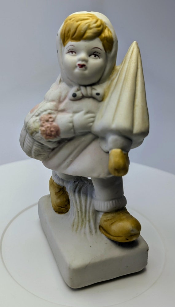 Vintage - Little Girl Figurine with Umbrella - Porcelain - 4'' Tall