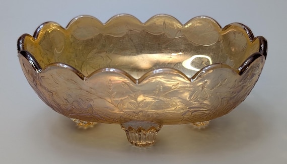 Vintage - Small Depression Footed Bowl - Jeanette - marigold - Pattern: Floragold - 5.5"long x 3.25''wide