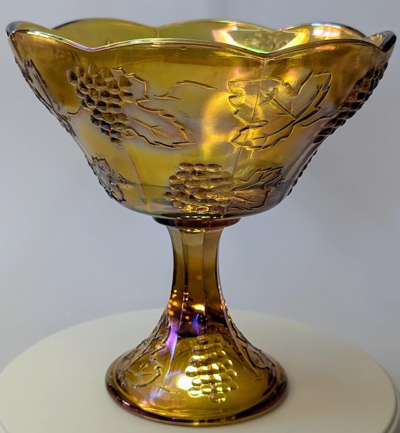 Vintage - Indiana Glass iridescent footed bowl - Carnival / Carnival glass - 8.5''(21.5cm)height