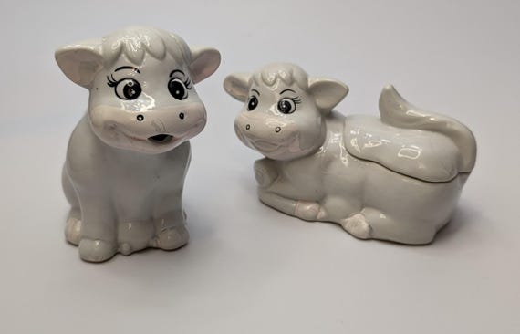 Vintage - Milk/Cream and Ceramic Sugar Bowl Set - Ceramic - Cow