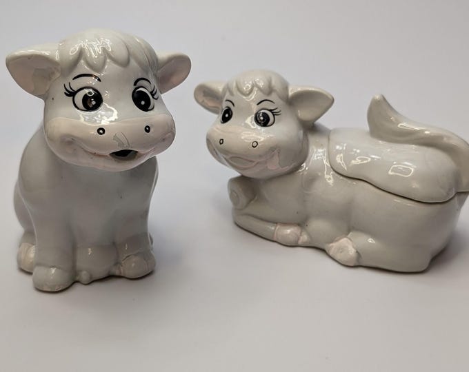 Vintage - Milk/Cream and Ceramic Sugar Bowl Set - Ceramic - Cow