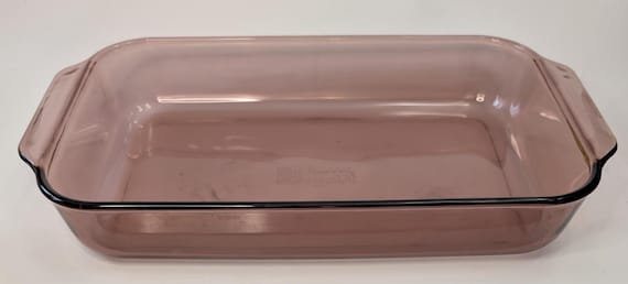 Vintage - Rectangular cranberry baking dish - Marked Pyrex - glass - measures 12''long x 9''wide