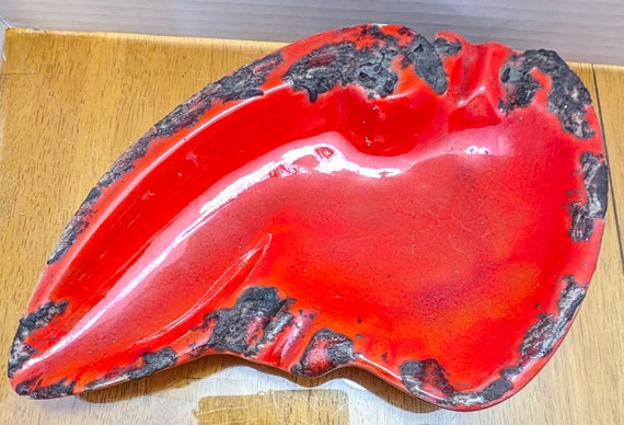 Vintage - Red MCM Dish with Embossed - 13" long x 8" wide