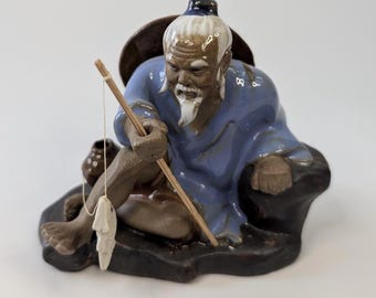 Vintage - Asian Fisherman Figurine Shiwan - handmade - made of clay - measures 4'' high