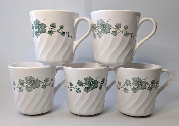 Vintage - Set of 5 Coffee Cups - Marked Corning, Made in USA - 3.5