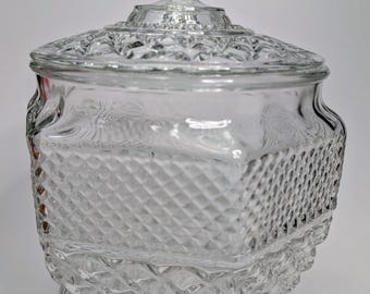 Vintage - Prachtige glazen pot met deksel - Anchor Hocking - Wexford patroon - 26,4 cm hoog