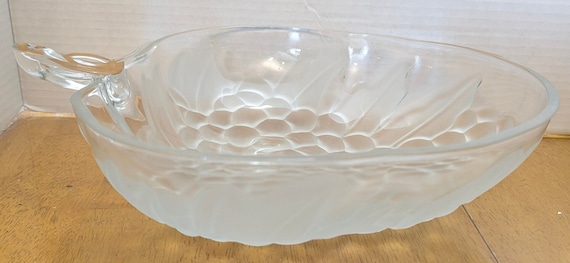 Vintage Pear-Shaped Glass Bowl with Frosted Grape Designs - 13'' Longest