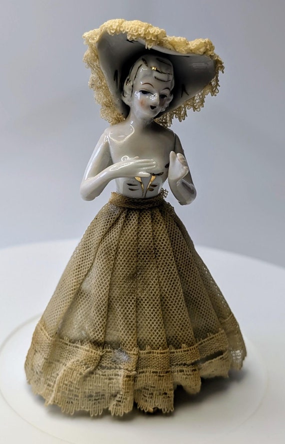 Vintage - MCM Lady with Lace - Porcelain - Hand Painted and Marked Japan - Lace needs to be changed - 5.5'' Tall