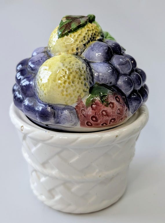 Vintage - Fruit Ceramic Dish with Lid - Japan - 4.75'' high x 3.5'' diameter.