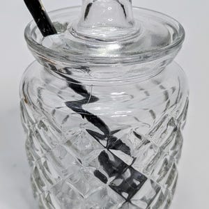 Vintage - Small Condiment Jar with Ceramic Spoon - 5.5'' Tall with Lid