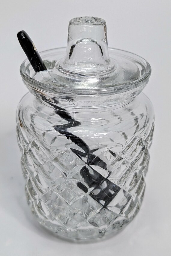 Vintage - Small Condiment Jar with Ceramic Spoon - 5.5'' Tall with Lid