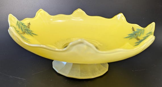 Vintage - Beautiful Bowl Indiana Glass with hand-drawn designs - reverse painting - 12.25'' diameter x 4'' high