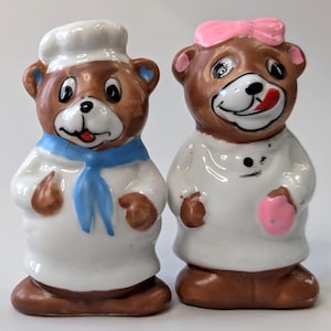 Vintage - Saleiros e Pimenteiros - Chef Bears - Cerâmica - 3,5&#39;&#39; de altura