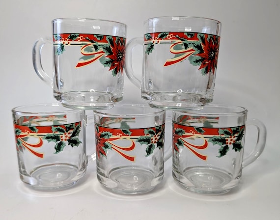 Set of 5 Christmas mugs - Glass - KIG Indonesia - 3.5'' wide x 3'' tall