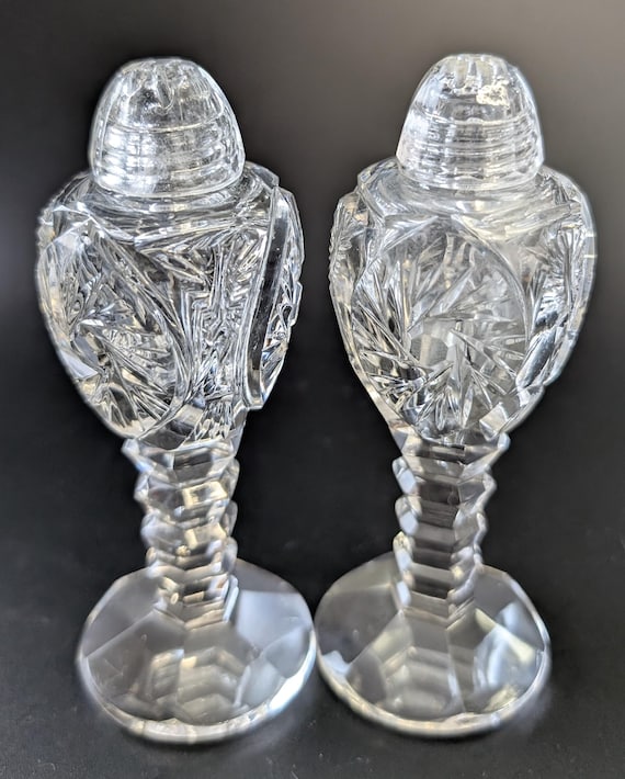 Vintage - Crystal Salt & Pepper Shakers - Pinwheel Pattern - Measure 5'' Tall