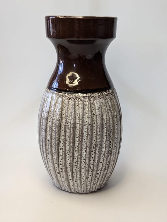 Vintage - Brown and Beige Pottery Vase - Marked Italy - Measures 11'' Tall