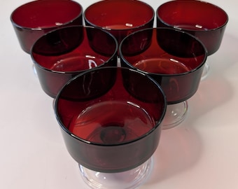 Vintage - Vaso Luminarc - Cavalier - Francia - Juego de 6 vasos - Rubí - 3,25'' alto x 3,5'' diámetro.