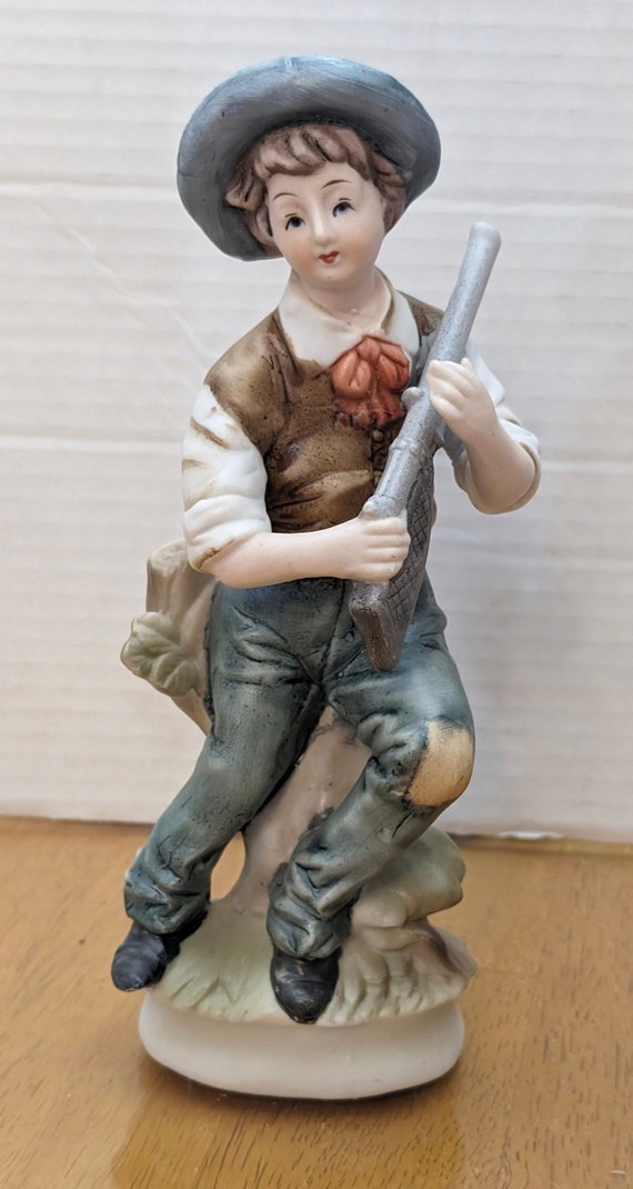 Vintage - Boy Figurine with Rifle - Marked Korea - Hand Painted - Measuring 8.5" Tall