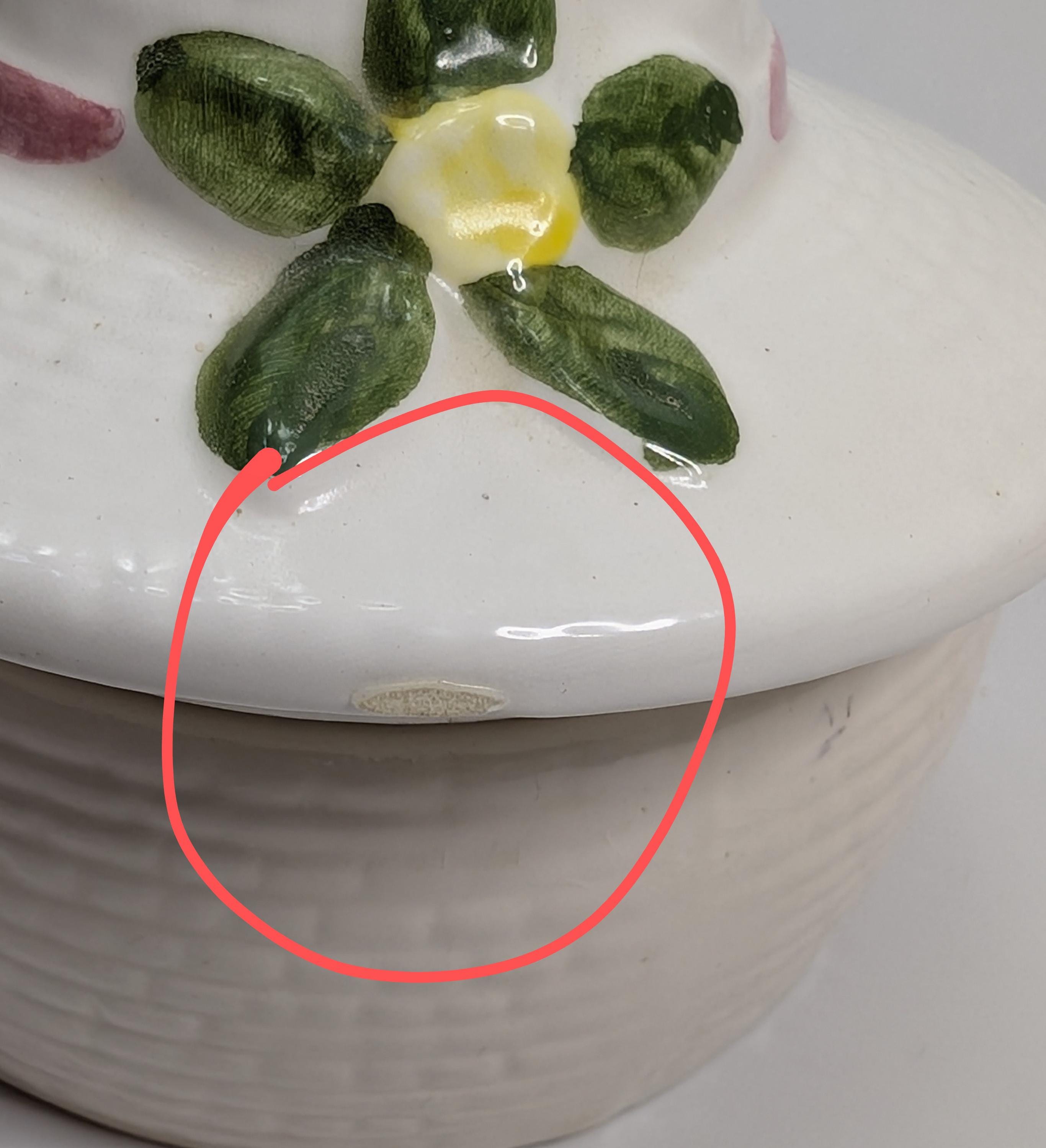 Vintage - Small Round Ceramic Casket With Hat - Measures 3