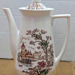 Vintage – Wunderschöne Teekanne – Chateau Brown Transferware, Japan – 26,7 cm hoch (mit Deckel)
