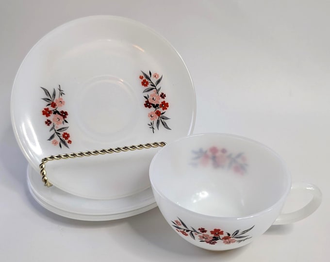 Vtg - Set of 4 - Fire King Cup with 3 Saucers - Primrose Pattern - 2.25'' Cup