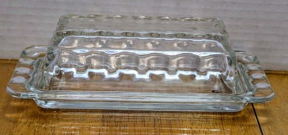 Vintage - Rectangular Glass Butter Dish with Dish - 8" long
