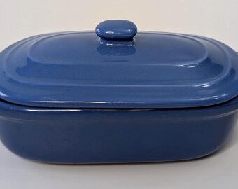 Cheese cooker / Butter dish - Small House - Blue - 3 pieces - 8'' long x 3.5'' wide