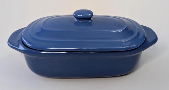 Cheese cooker / Butter dish - Small House - Blue - 3 pieces - 8'' long x 3.5'' wide