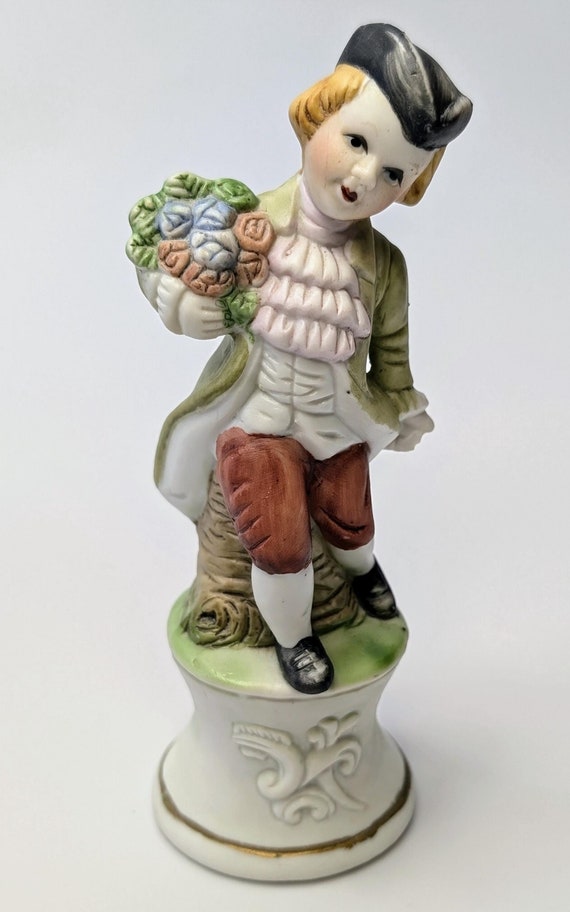 Vintage - Figurine - Boy with bouquet of flowers - porcelain - 6'' tall