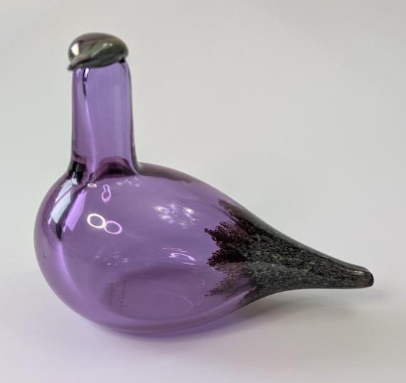 Magnificent 'Marsh Duck' Bird / Duck in blown glass by Oiva Toikka - signed - amethyst