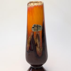 Vintage - Roy Craft Pottery Vase - Handmade - With Label - Orange & Brown - 6''Tall