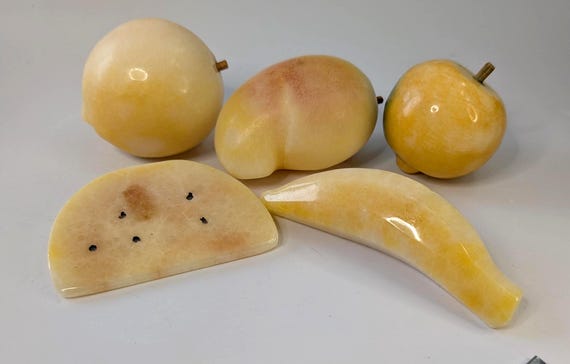 Vtg - Alabaster Fruit Set - set of 5 pieces - Banana - Apple - Pear - Peach - Melon