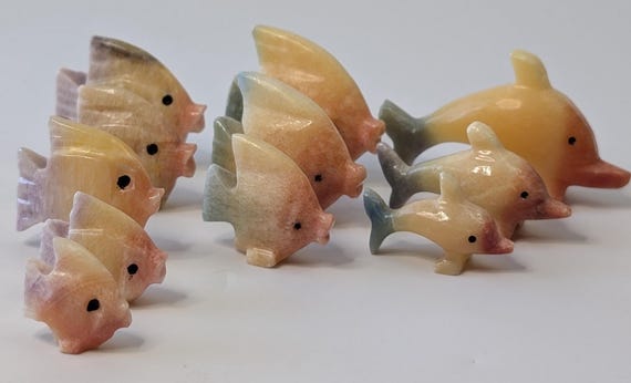 VTG - Set of Cute Little Fish and Dolphins in Stone - the longest measures 2''